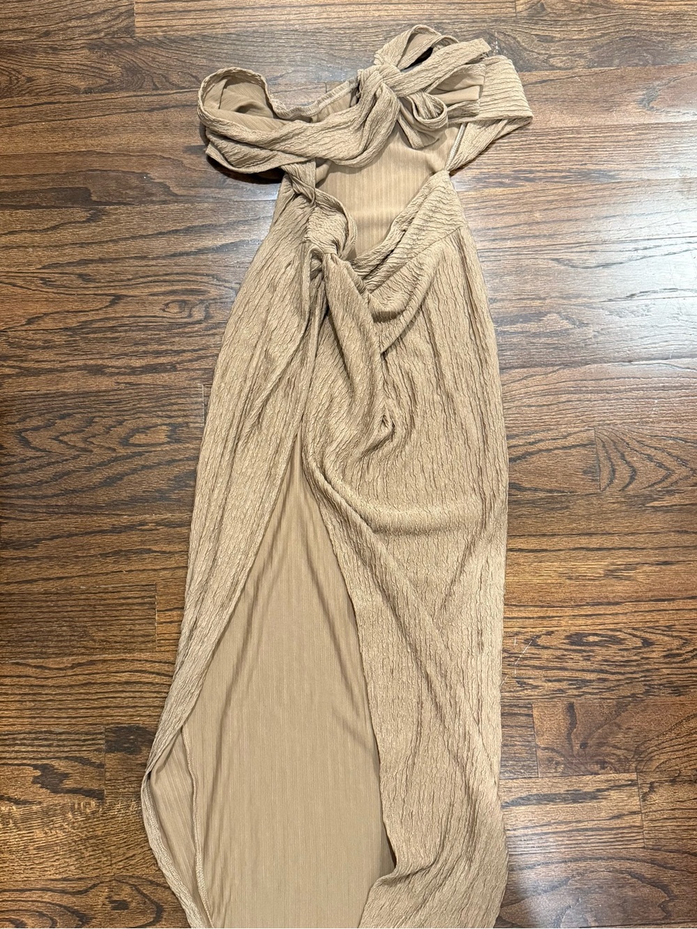SHEIN Neutral Beige Twist-Detail Maxi Dress